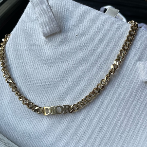 ❌SOLD OUT❌Dior Champaign Gold Spelled Logo Chain Choker - Picture 6 of 11